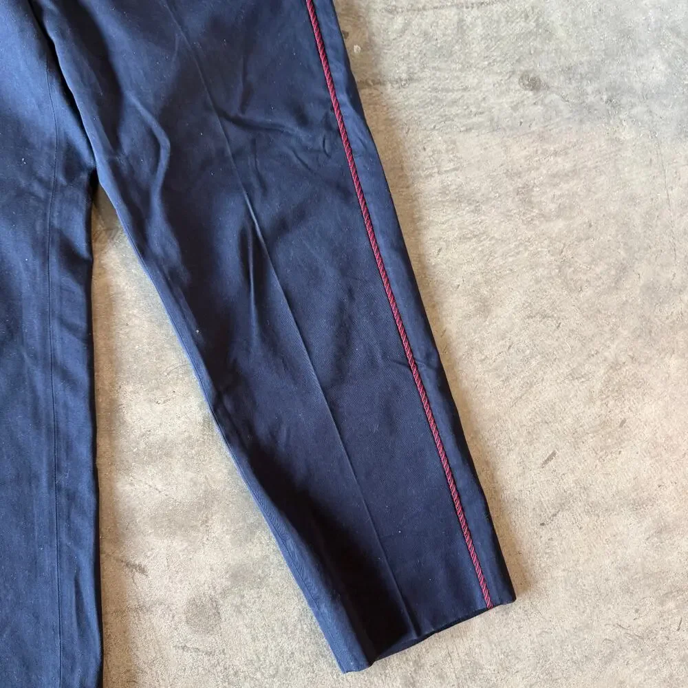 Gucci Mens Navy Wool Red Blue Web Stripe Drawstring Trousers Size 50